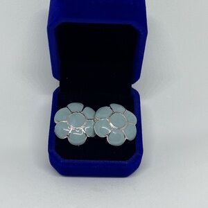 Silver and Sea Blue flower Earrings